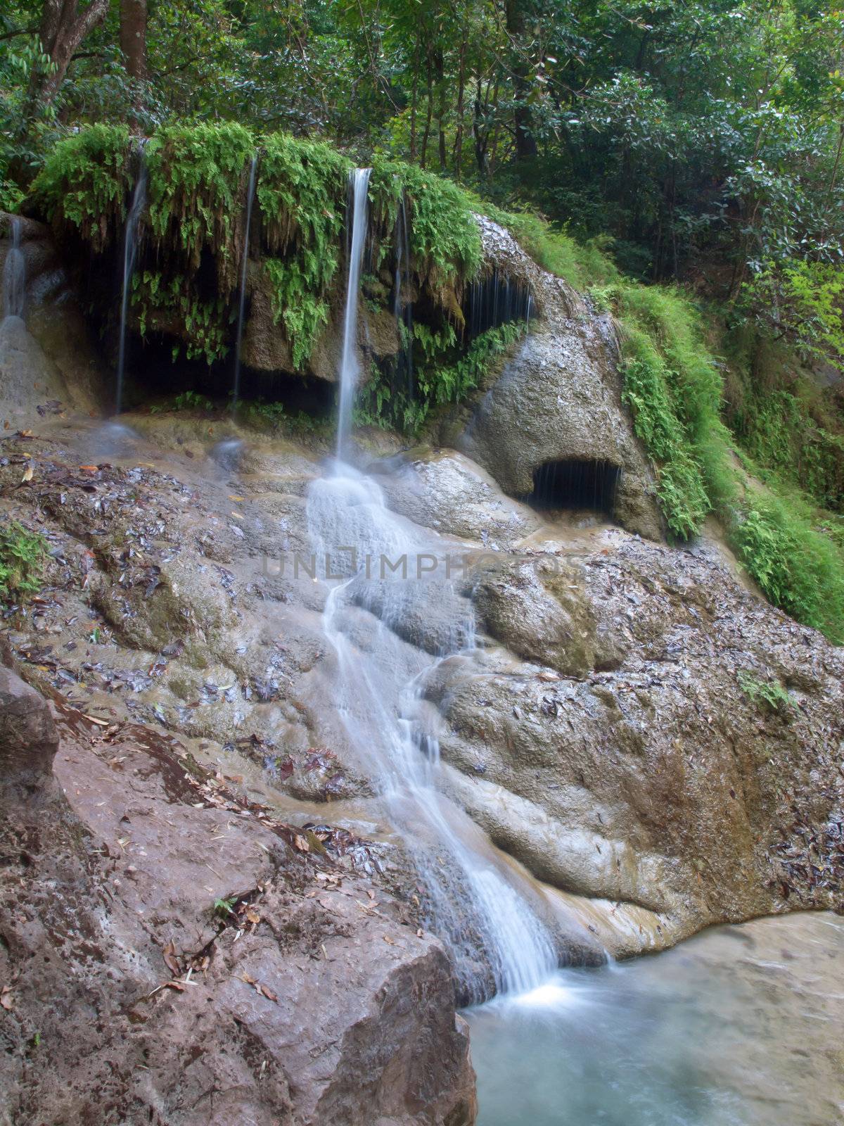 Emerald color water in tier sixth of Erawan waterfall, Erawan National Park, Kanchanaburi, Thailand