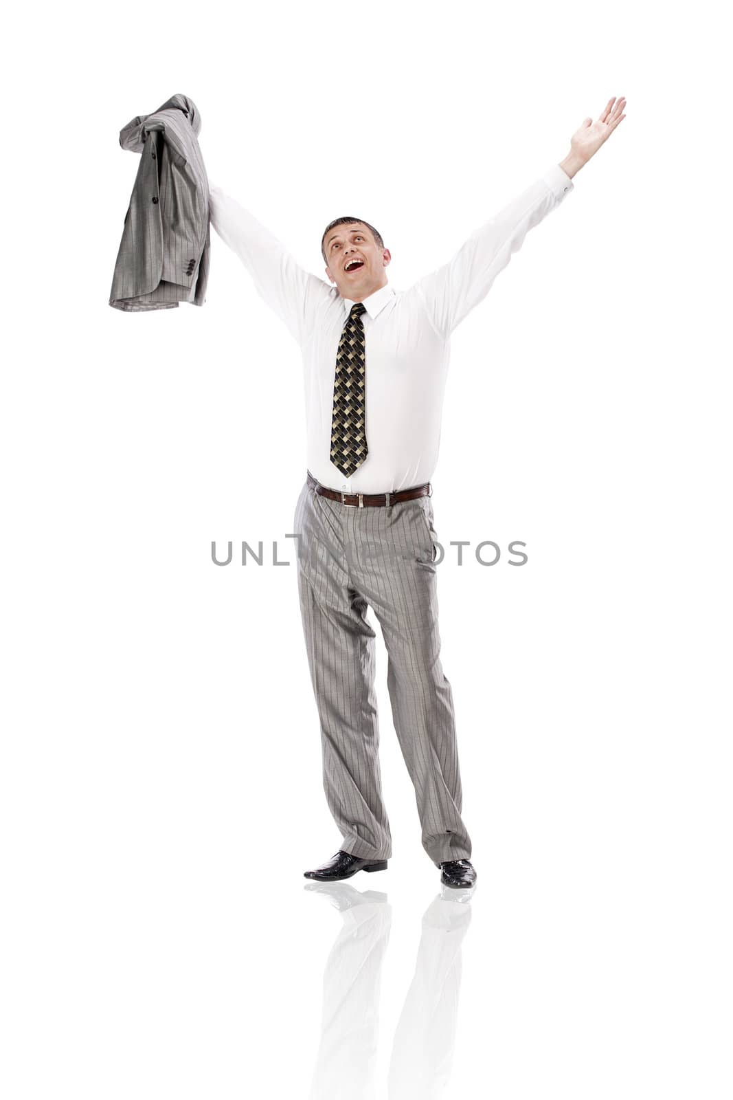 The happy elegant  businessman  on a white background