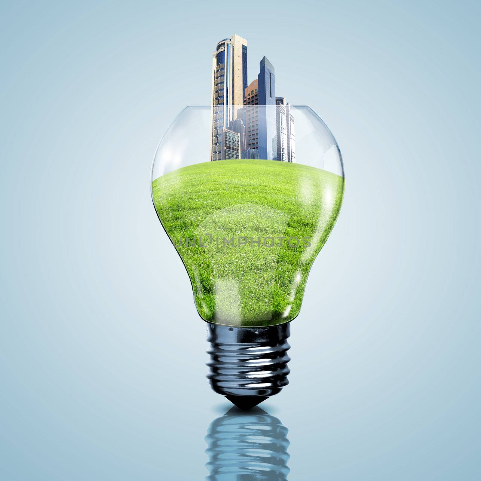 Electric light bulb and our planet inside it as symbol of green energy