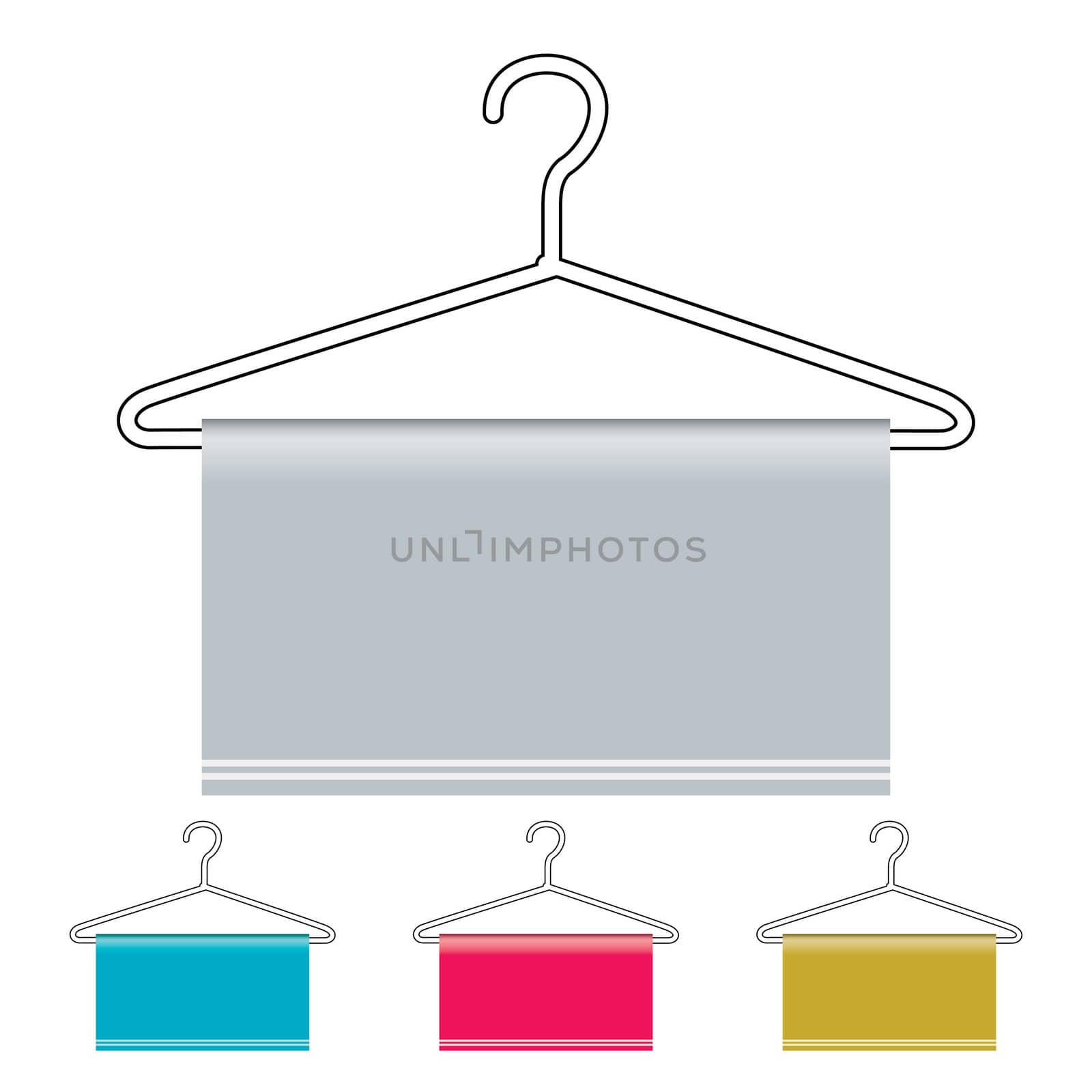 Outline coat hanger with material draped over and copy space
