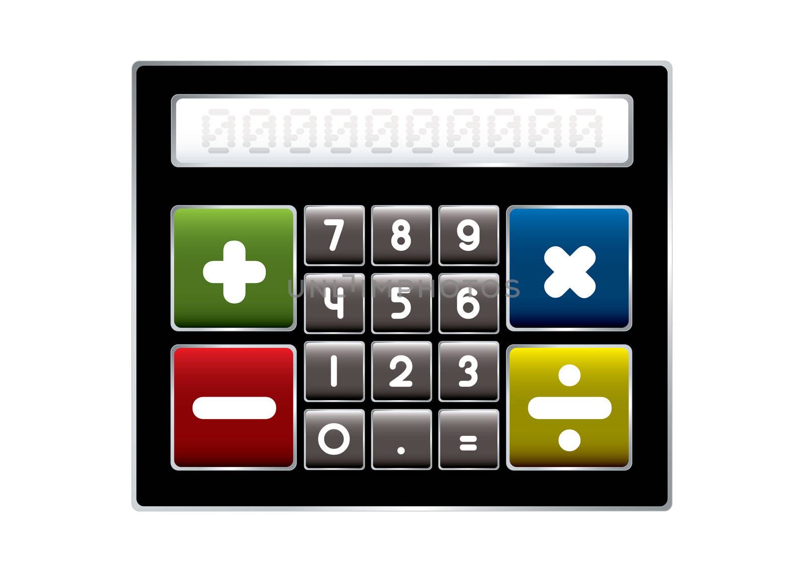 Modern electronic calculator with colorful buttons