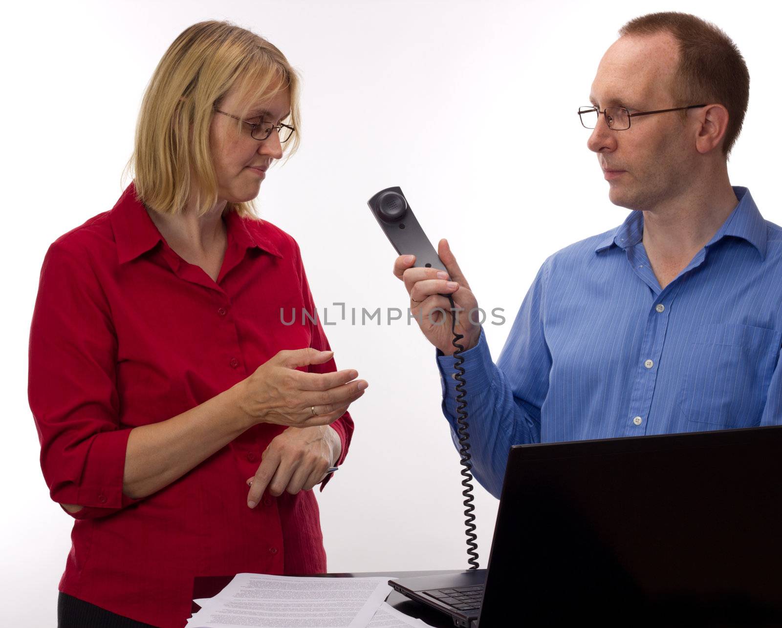 Two business people working