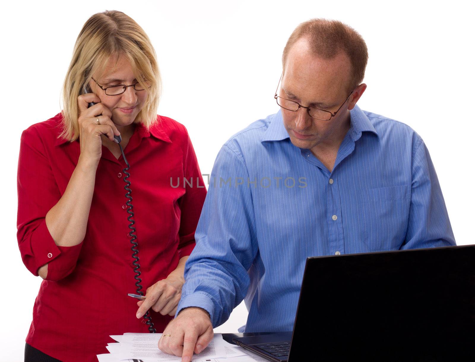 Two business people working