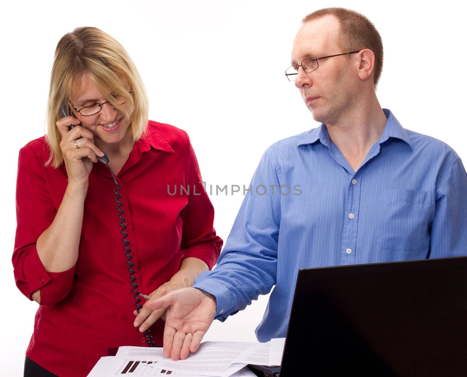 Two business people working