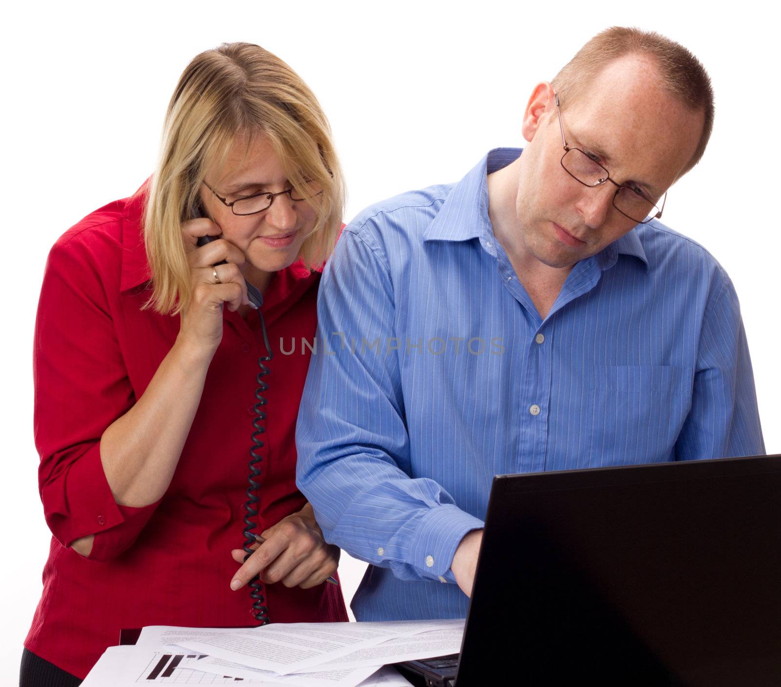 Two business people working