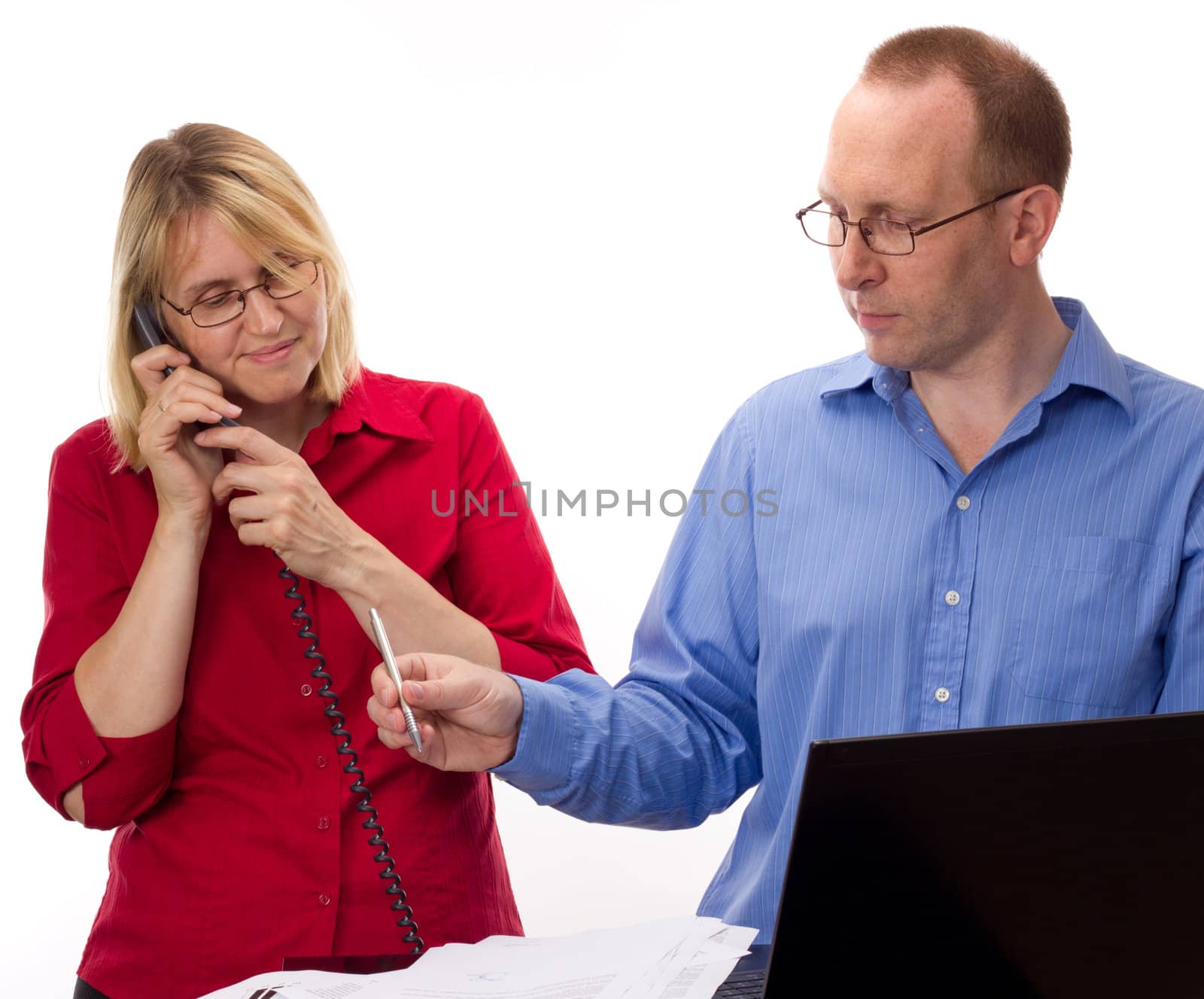 Two business people working