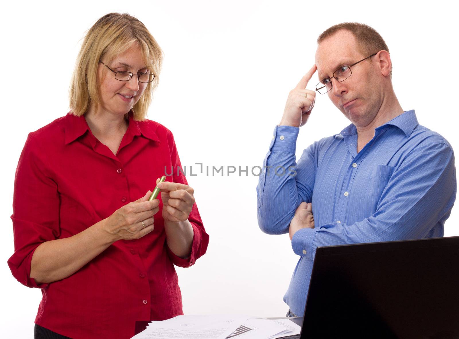 Two business people working