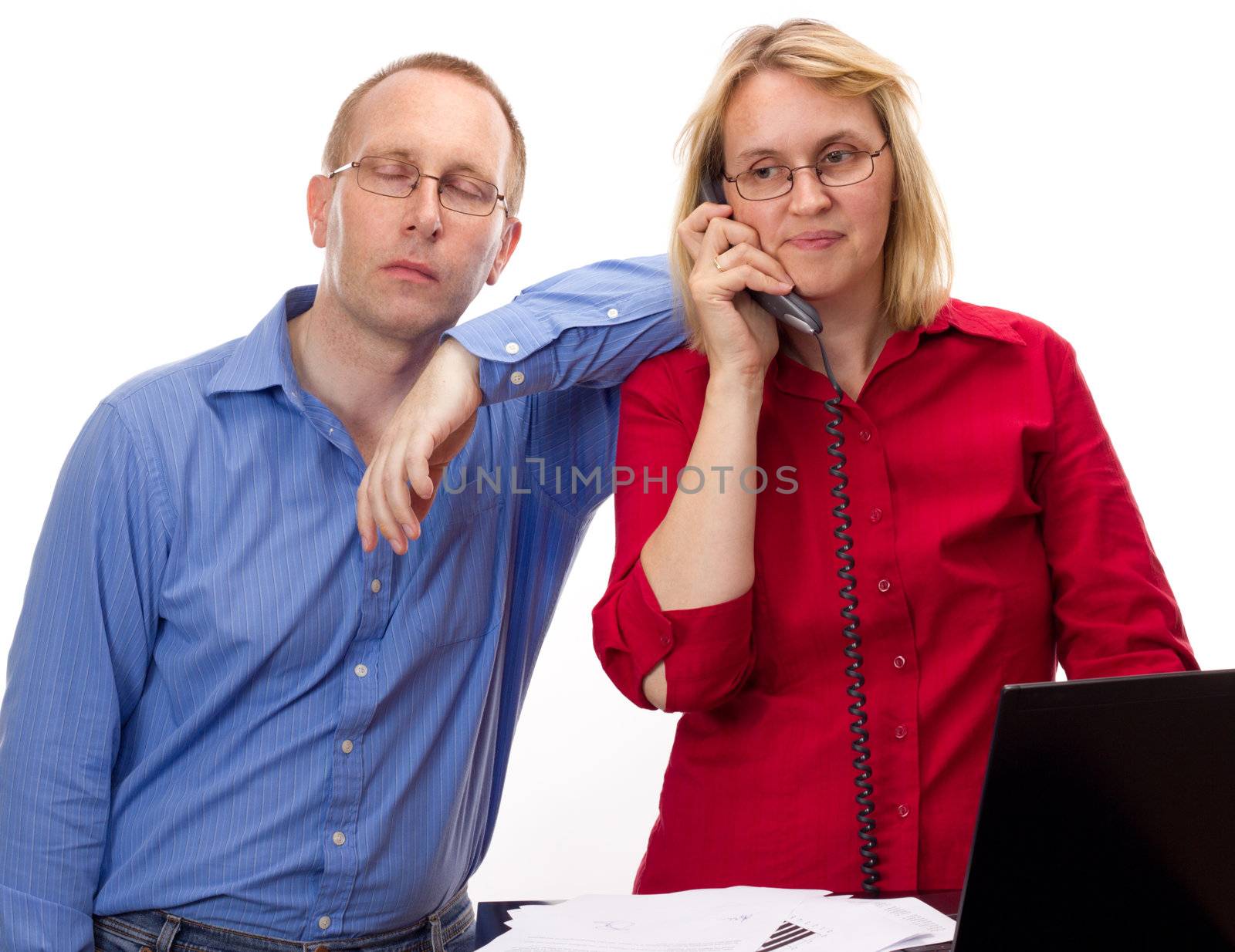 Two business people working