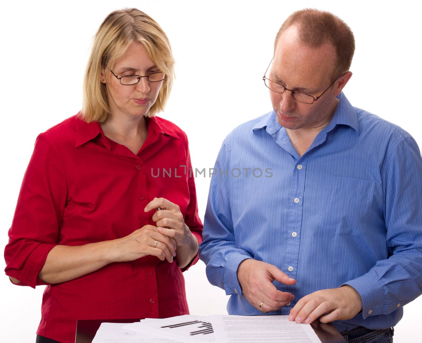 Two business people working