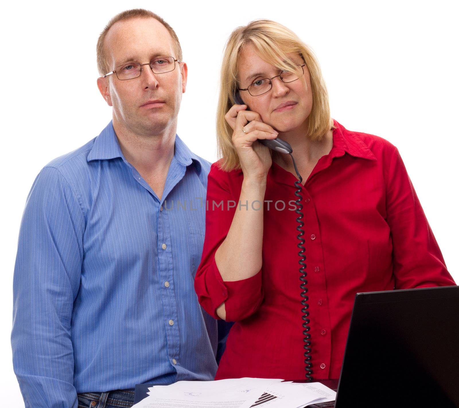 Two business people working