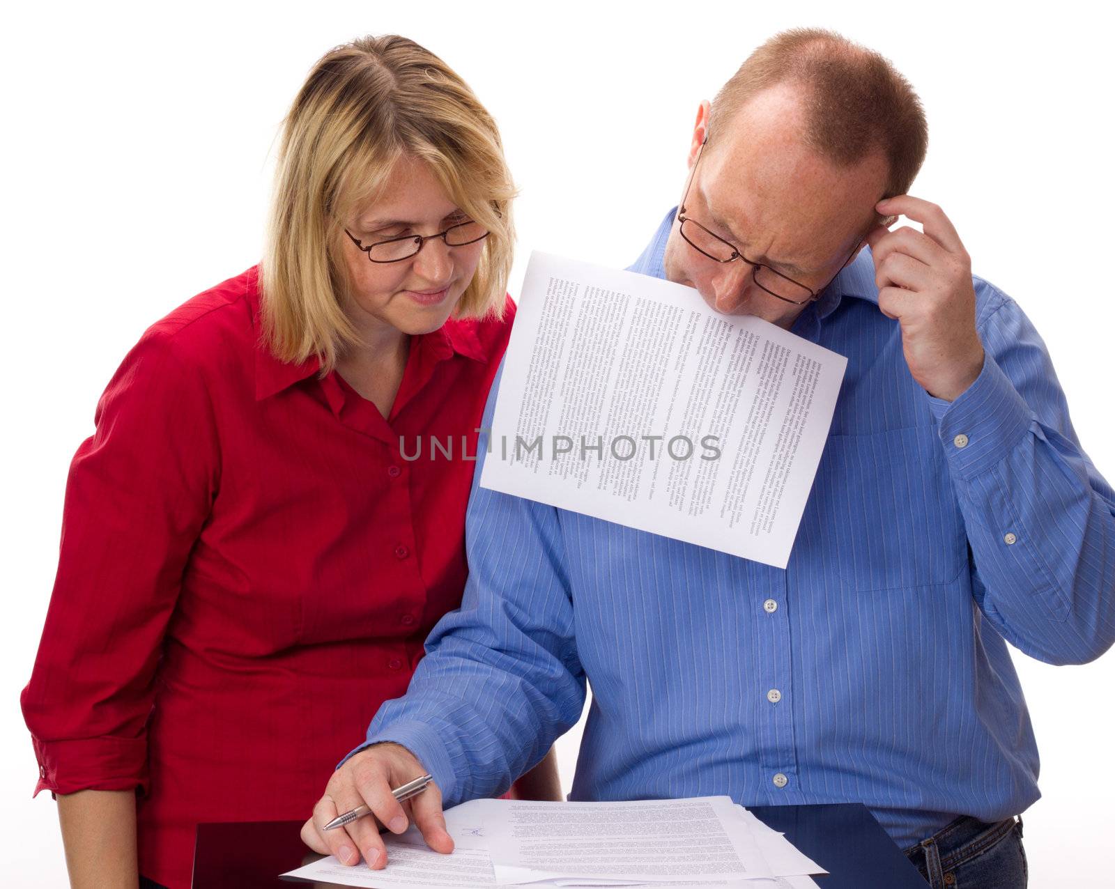 Two business people working