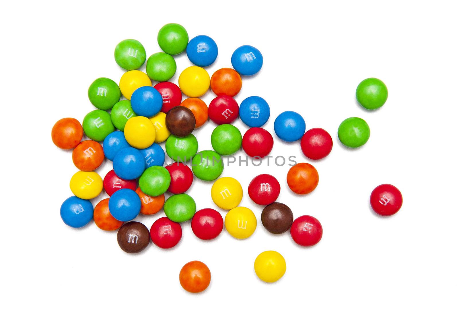 M&M colorful button-shaped candies isolated on the white background