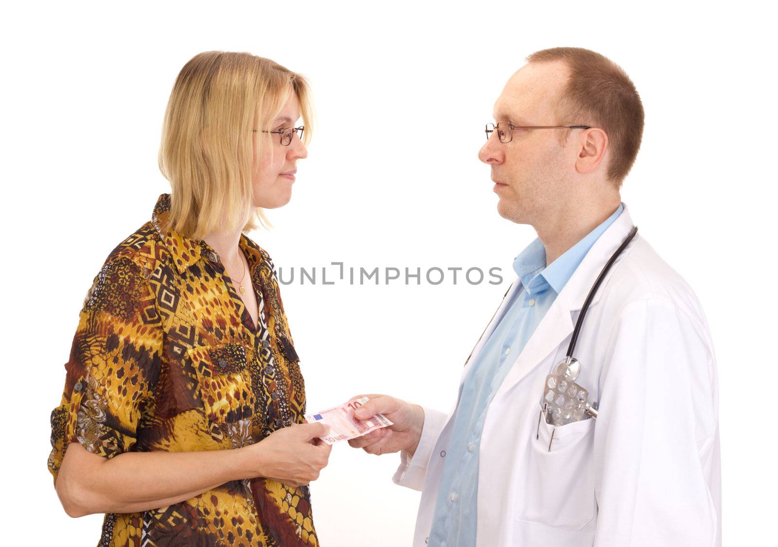 Medical doctor and patient with money