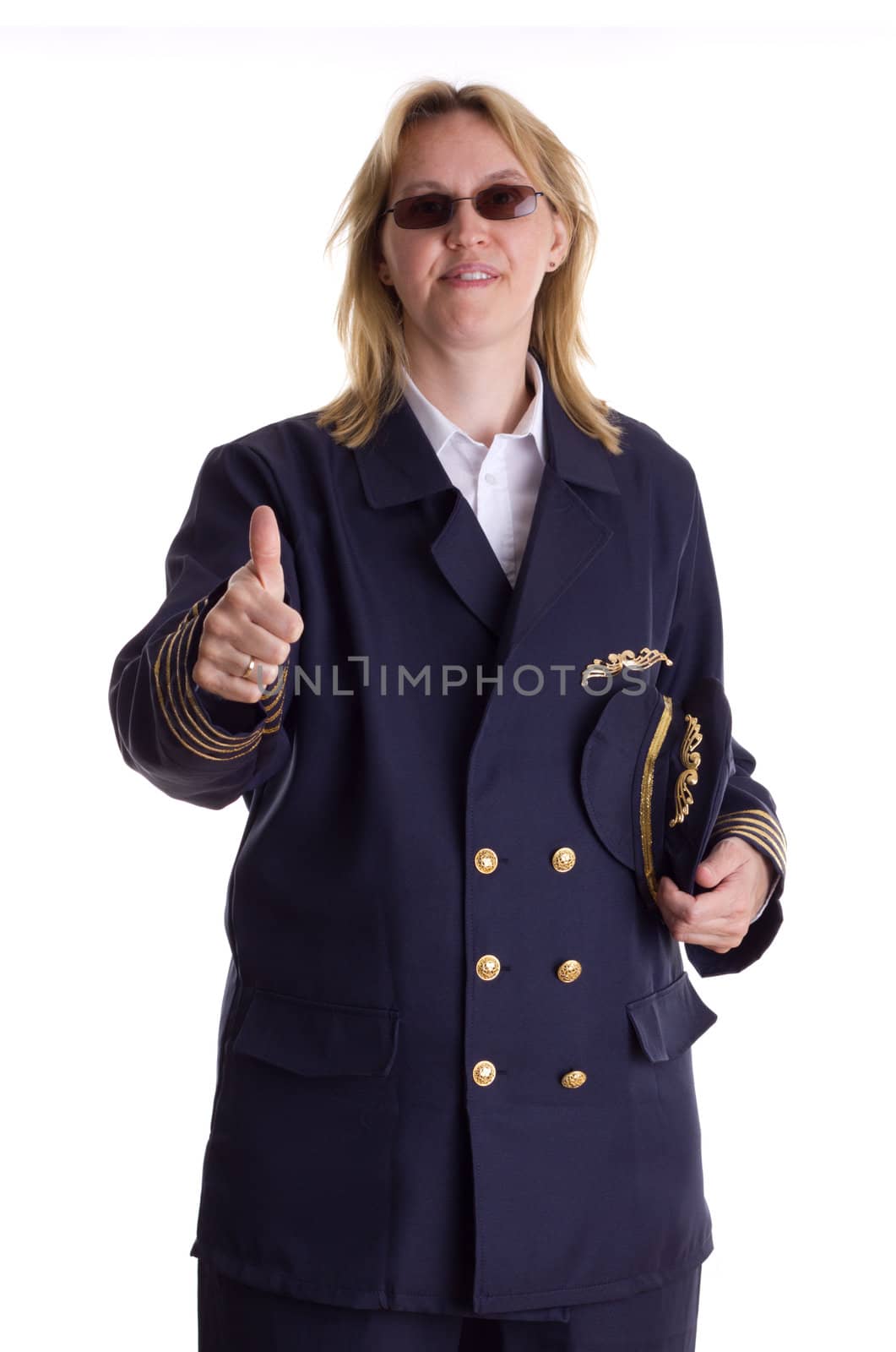 Female pilot showing thumbs up sign