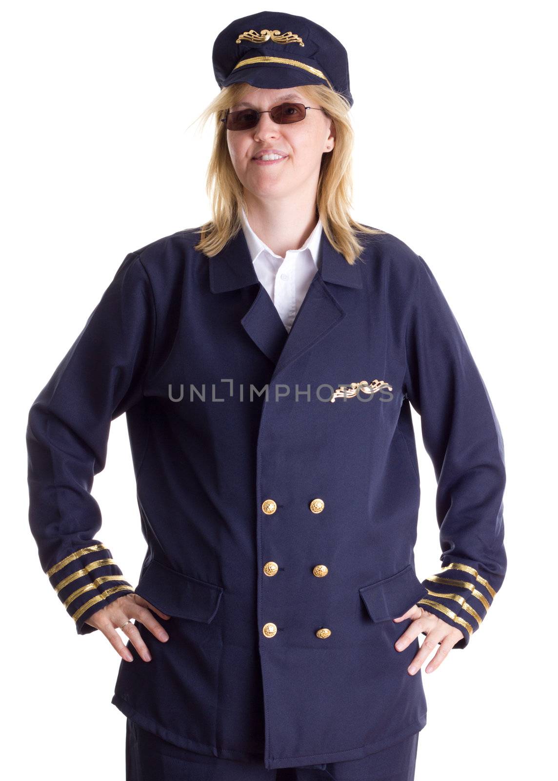 Female pilot standing firm in her job