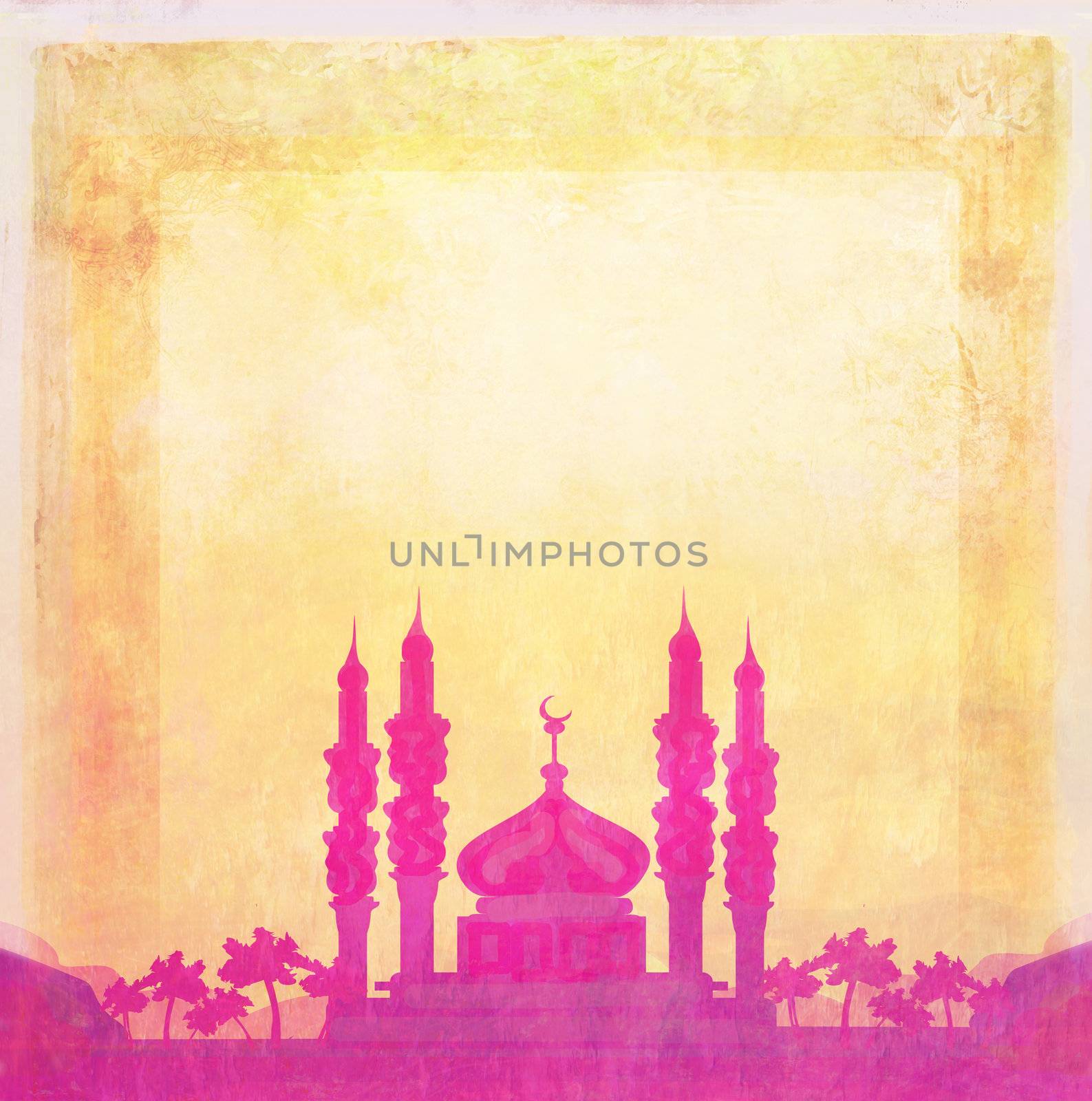 ramadan kareem card mosque silhouette , raster