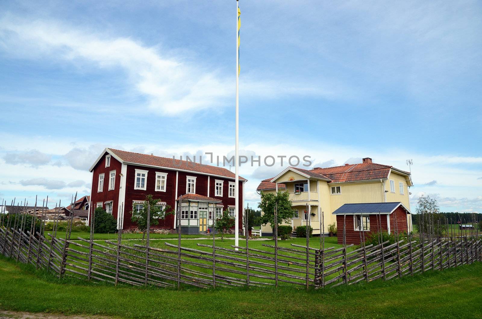 Traditional red farm in rural areas in Sweden