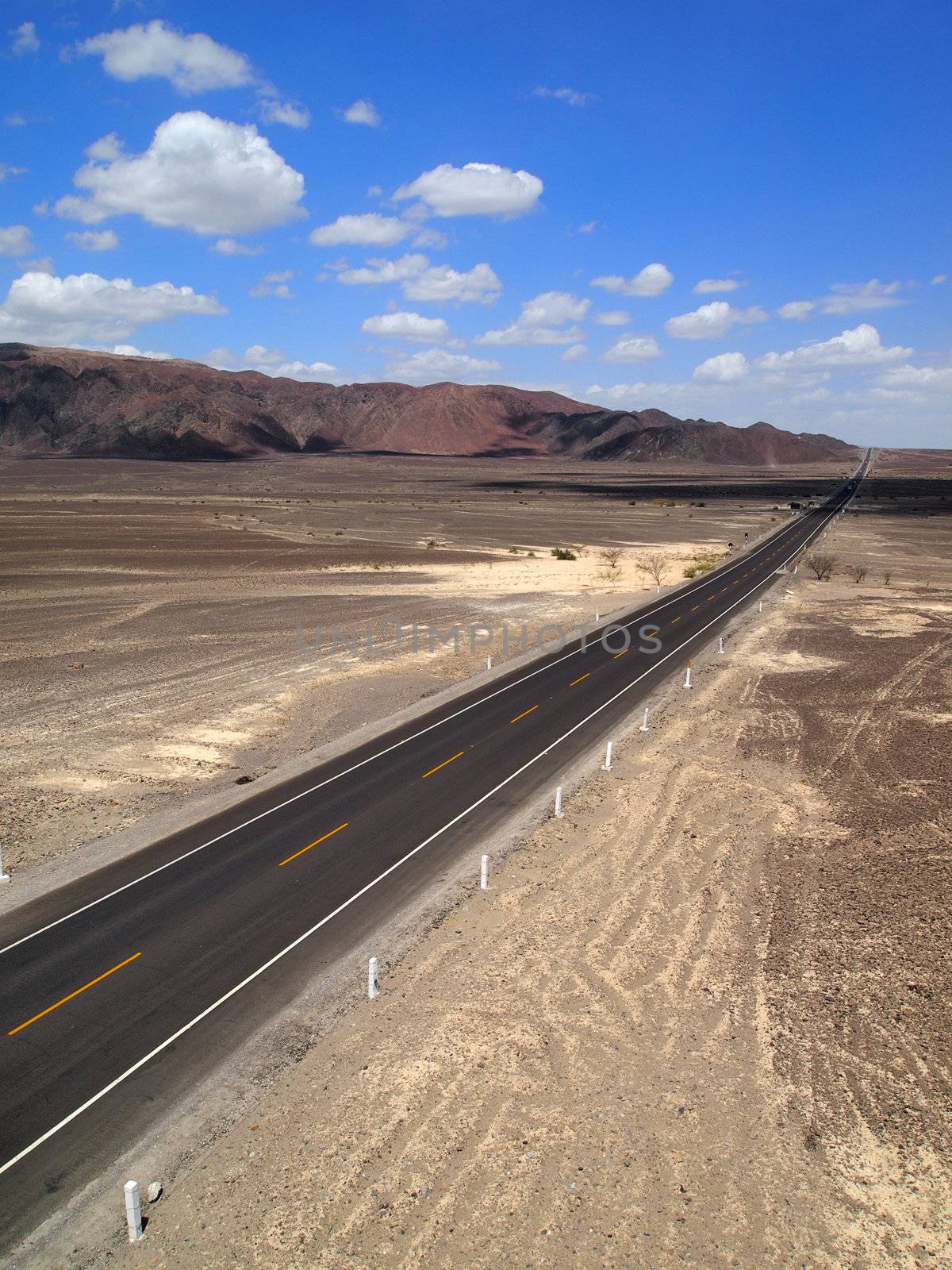 Road through the desert of Nazca, Peru