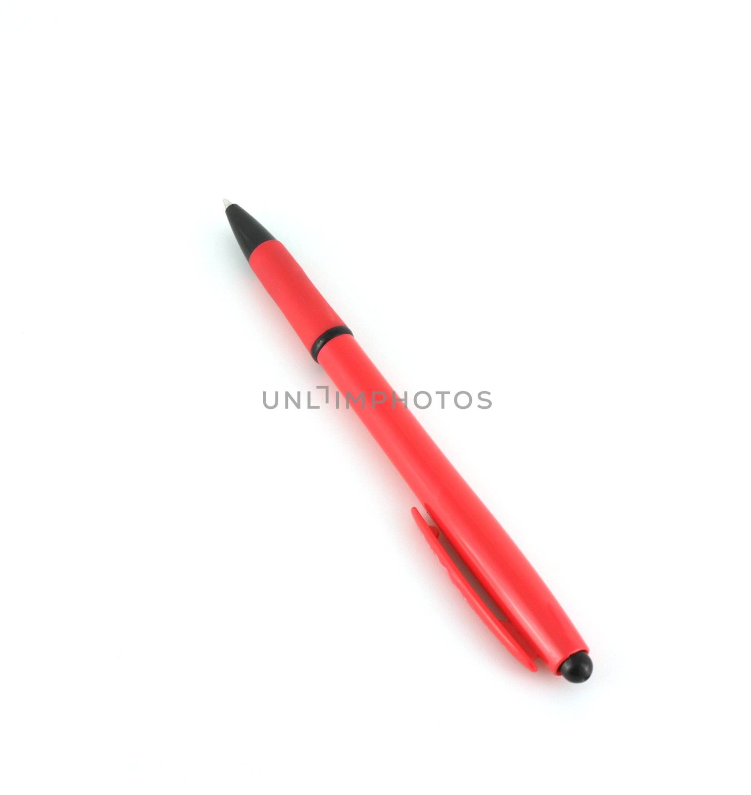 Red ball-point pen over white
