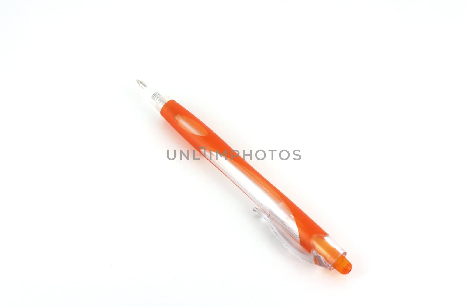 	Orange ball-point pen over white by sergpet