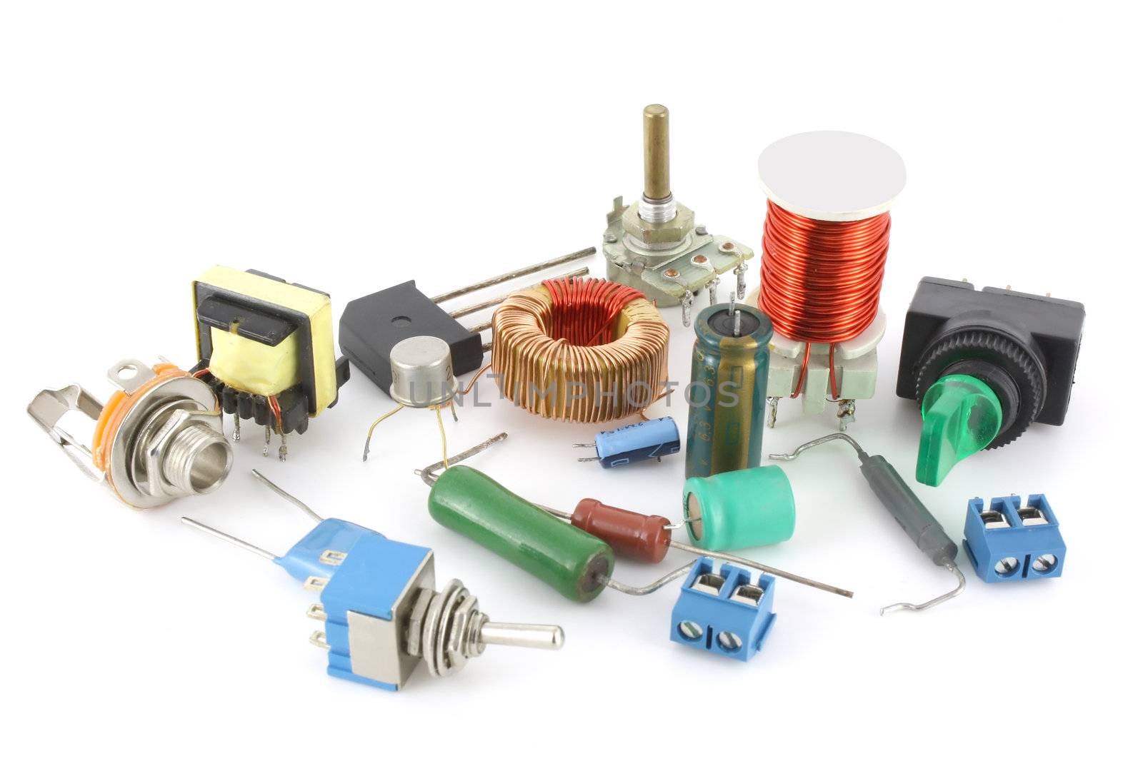 Electronic components over white