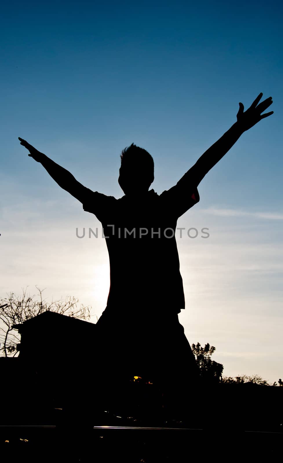 silhouette of man victory