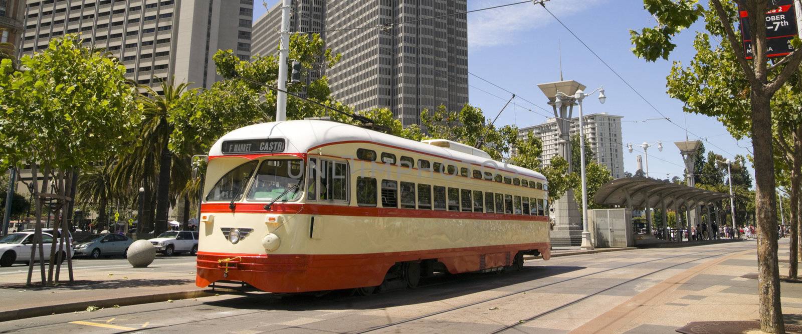 San Francisco Trolley Car moves through the street