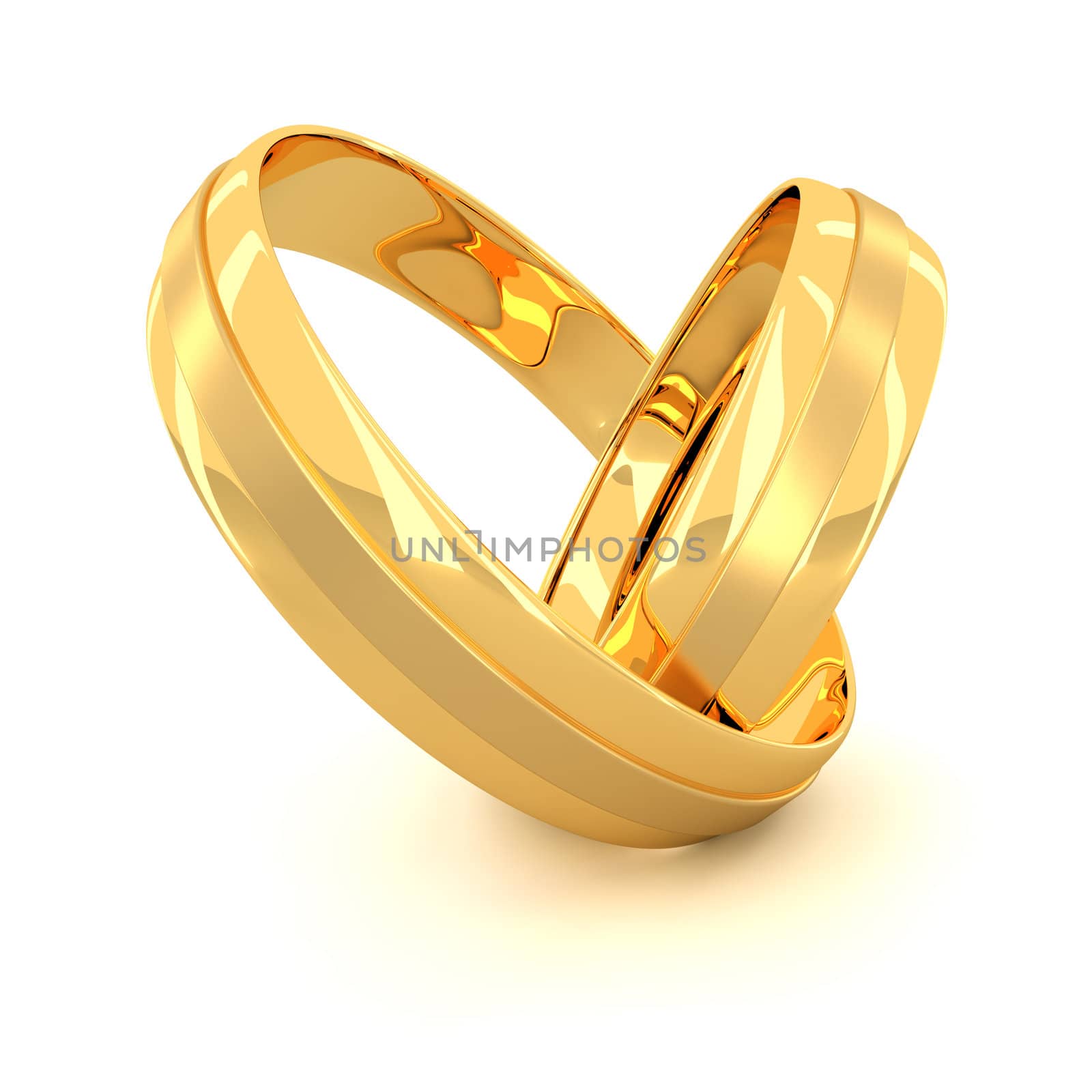 Two golden wedding rings isolated on white background