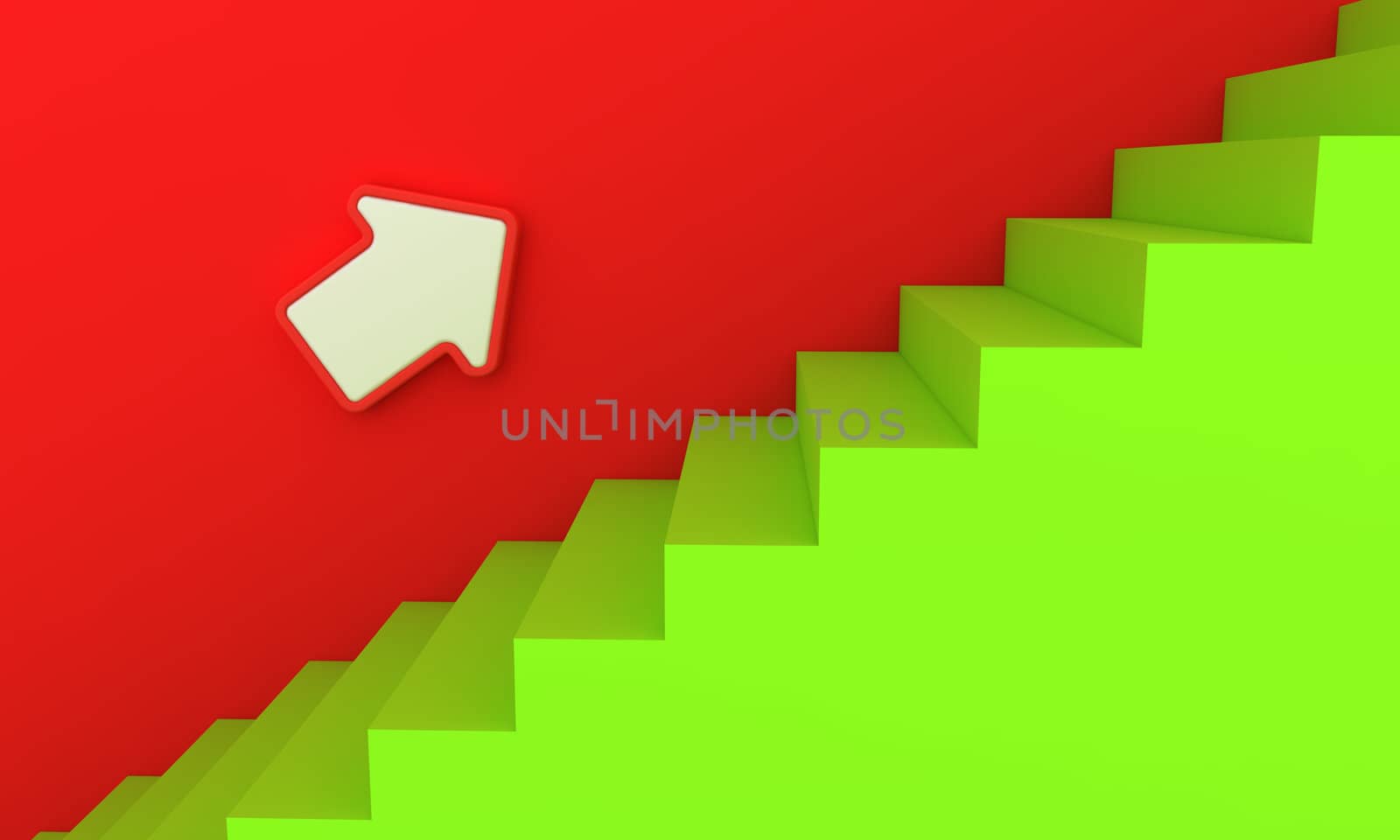 Green stairway and red wall