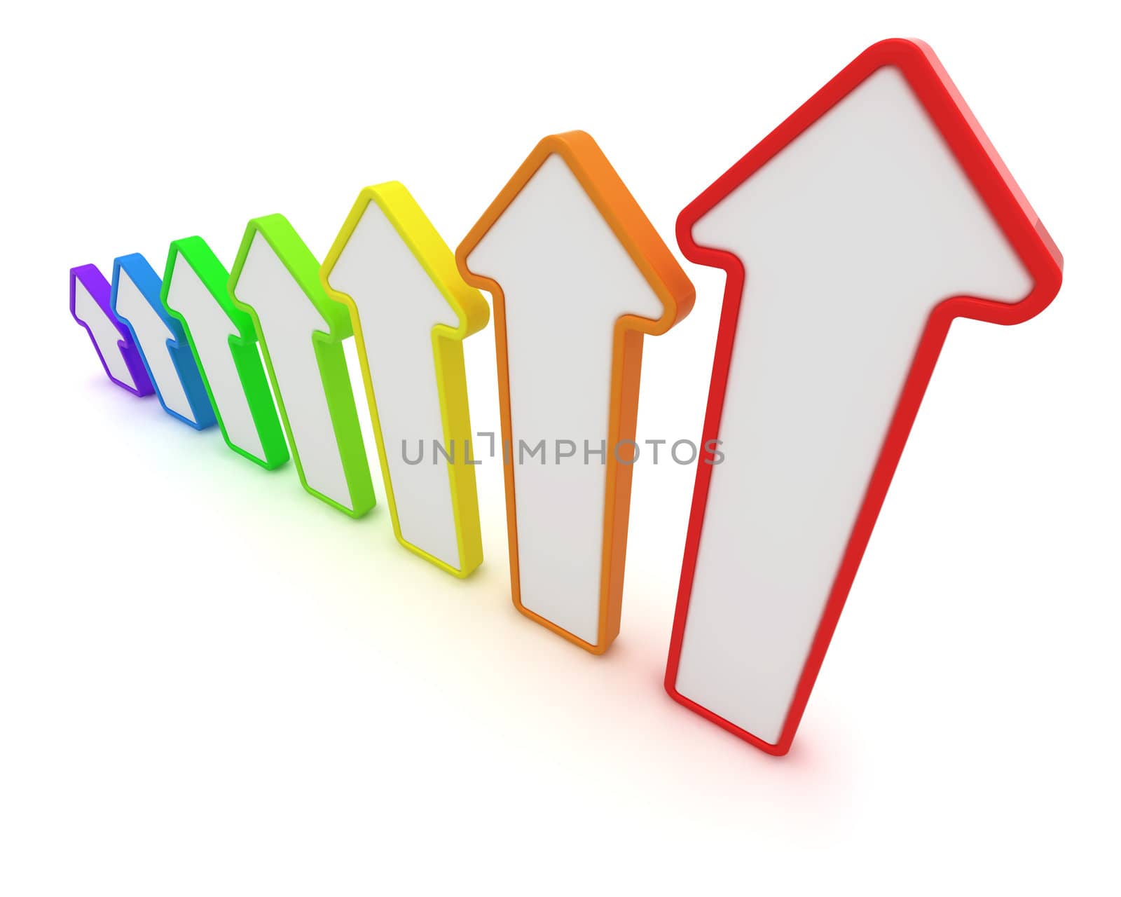 Seven arrows of rainbow colors isolated on the white background