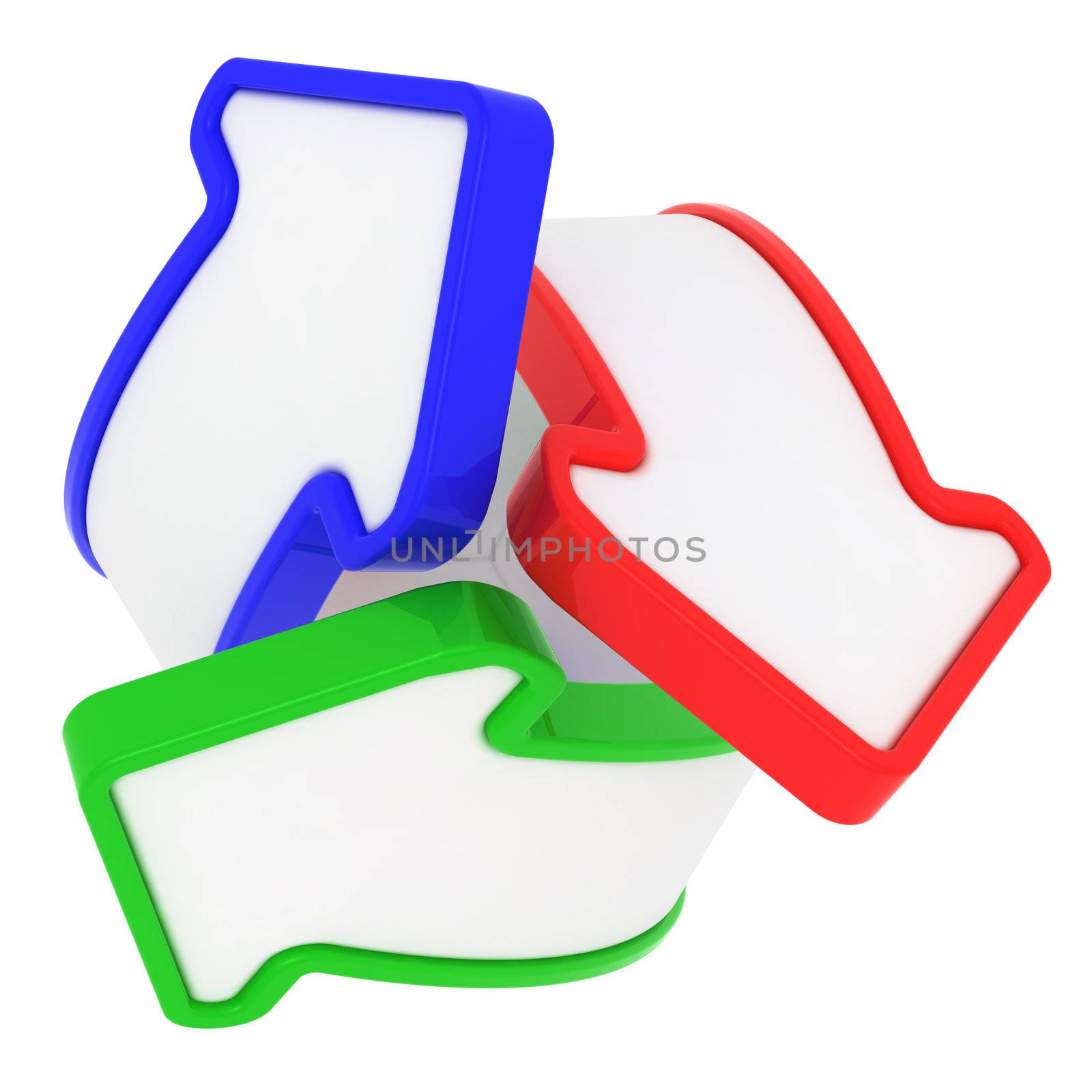 Three arrows in RGB swirl isolated on the white background