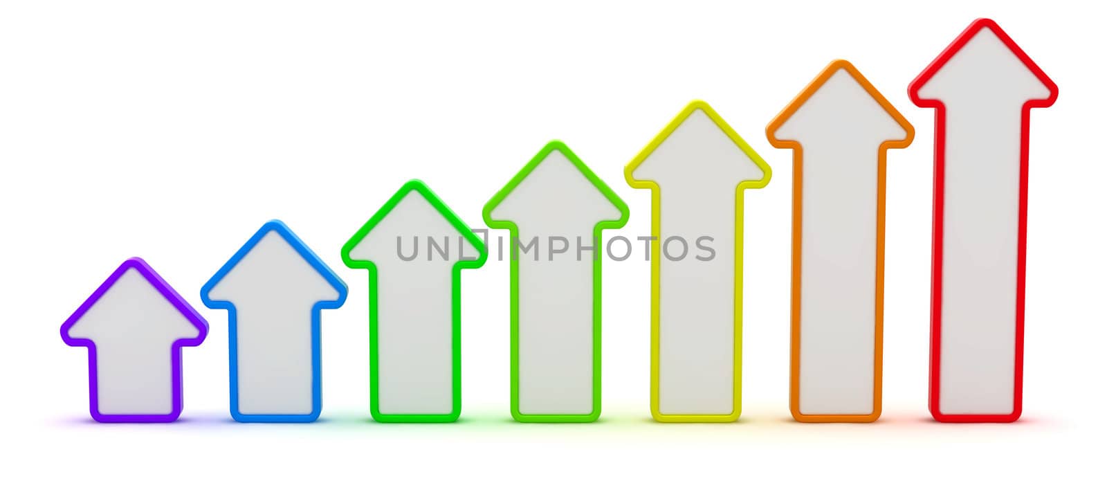 Seven arrows of rainbow colors isolated on the white background