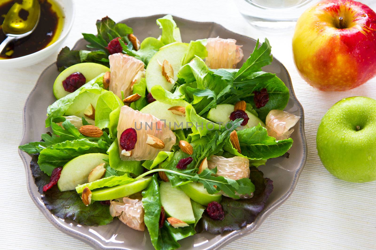 Apple,Grapefruit with cranberry and almond salad by Balsamic dressing