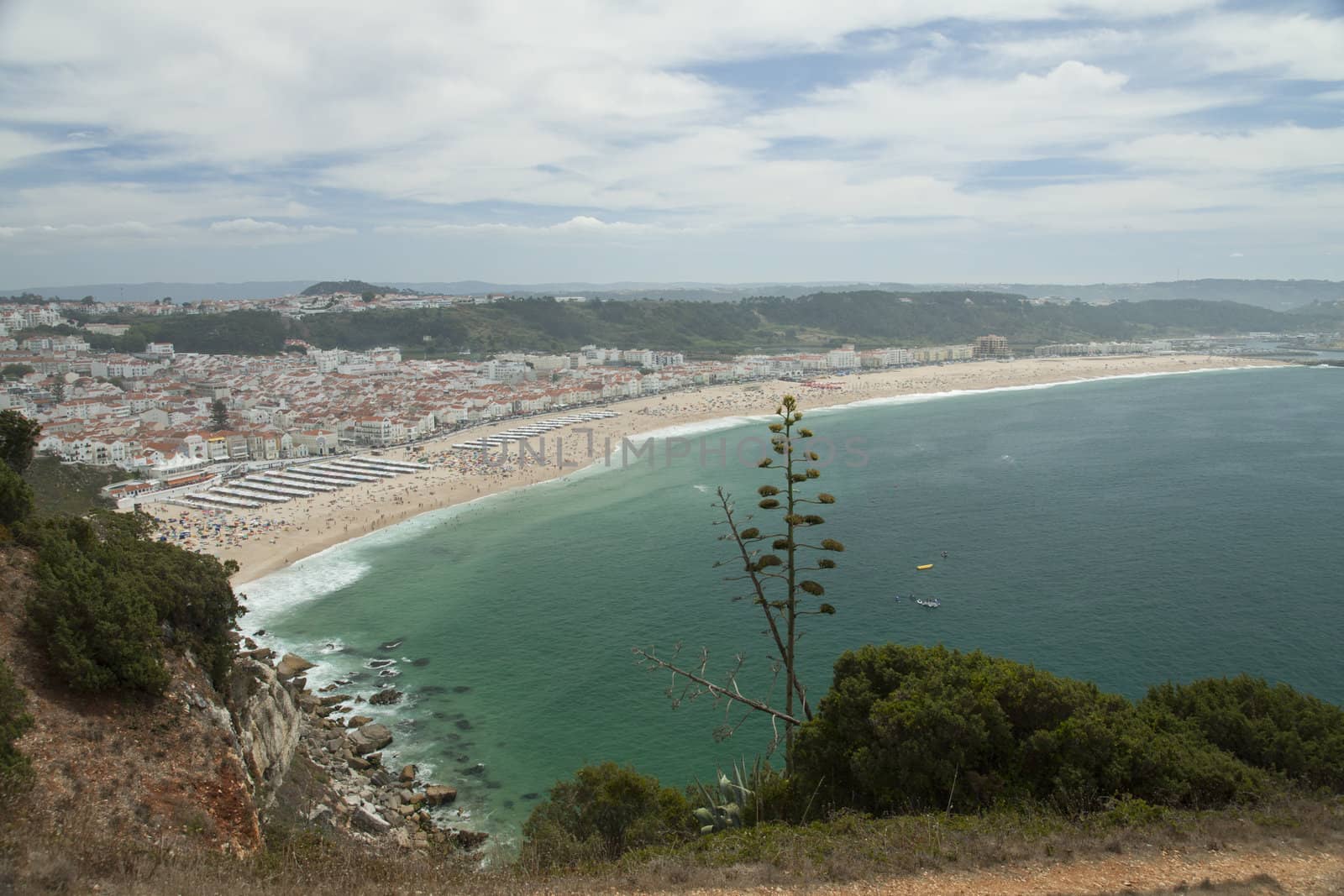 View of Nazare Beach and city, Portugal