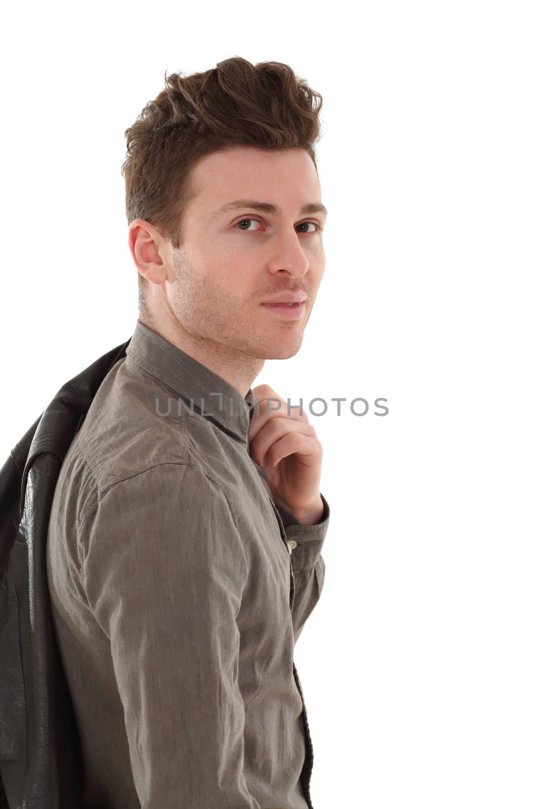 Portrait of anhandsome man with leather jacket