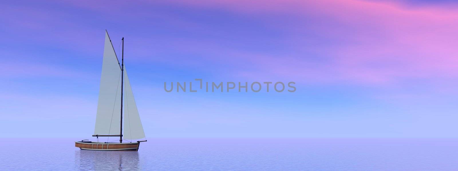 Small sailboat on the ocean by sunset