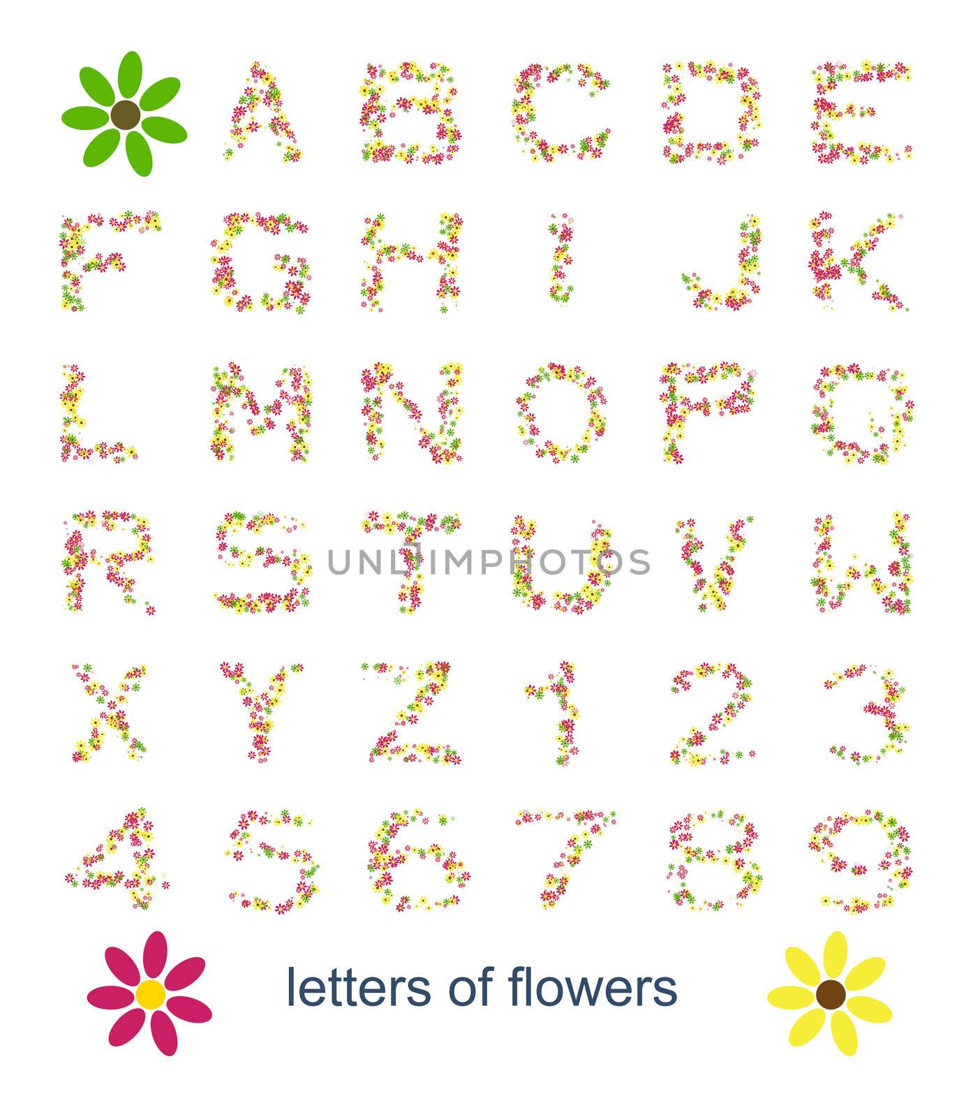 An image with some colorful letters of flowers