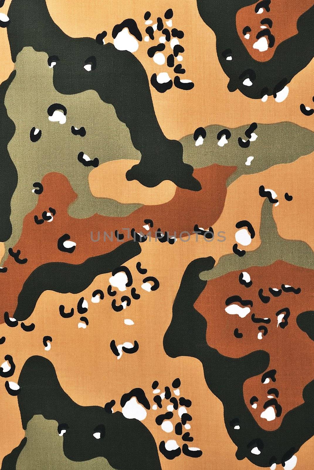 Closeup camouflage fabric in a vertical orientation