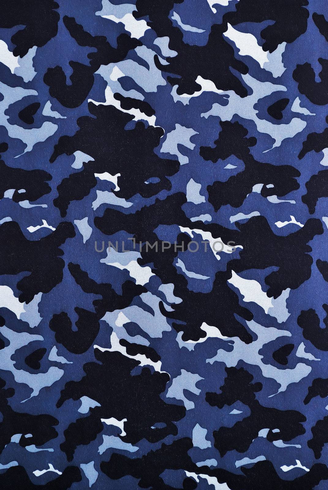 blue camouflage fabric in a vertical orientation