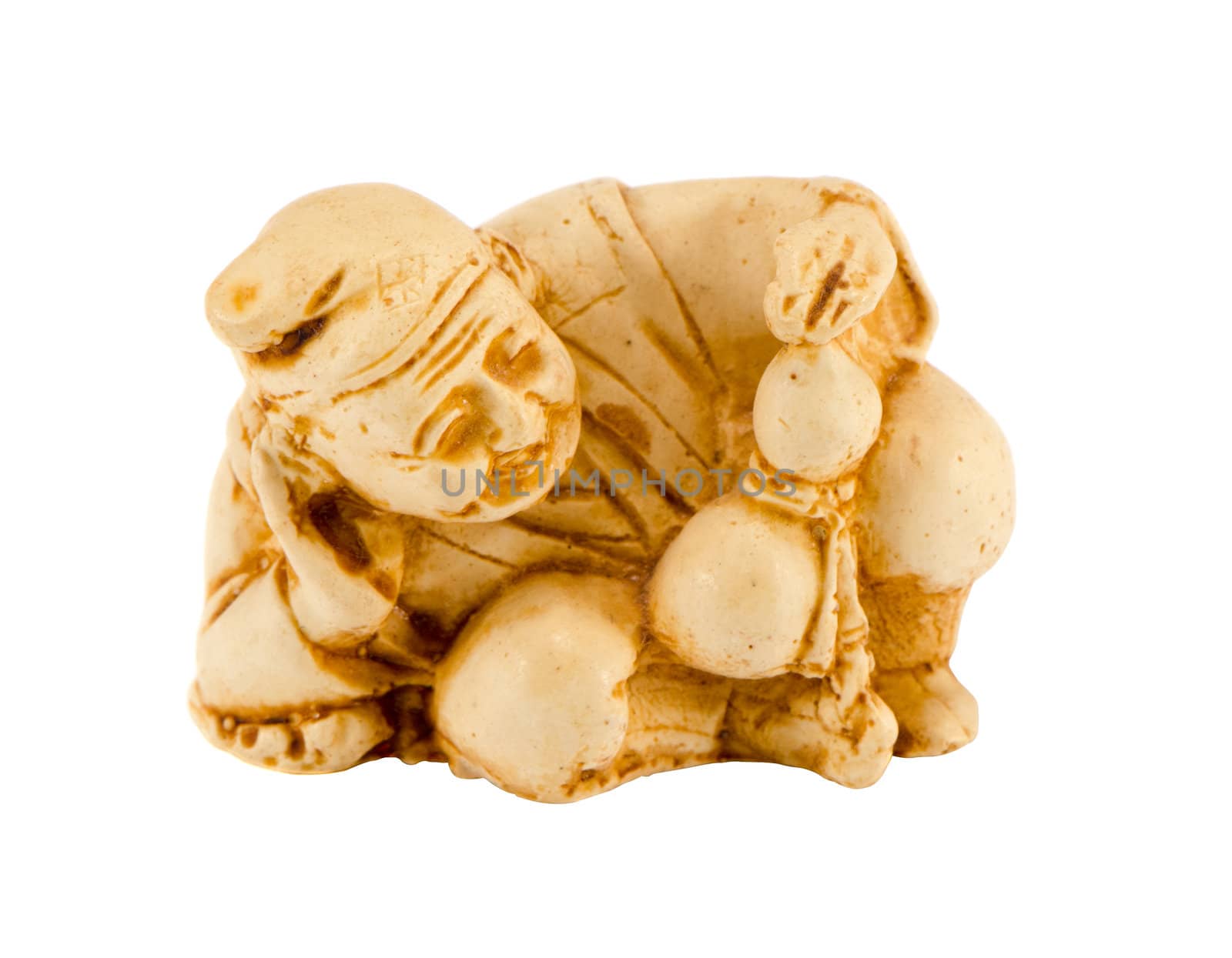 Ceramic figure of ancient chinese philosopher isolated on white background.