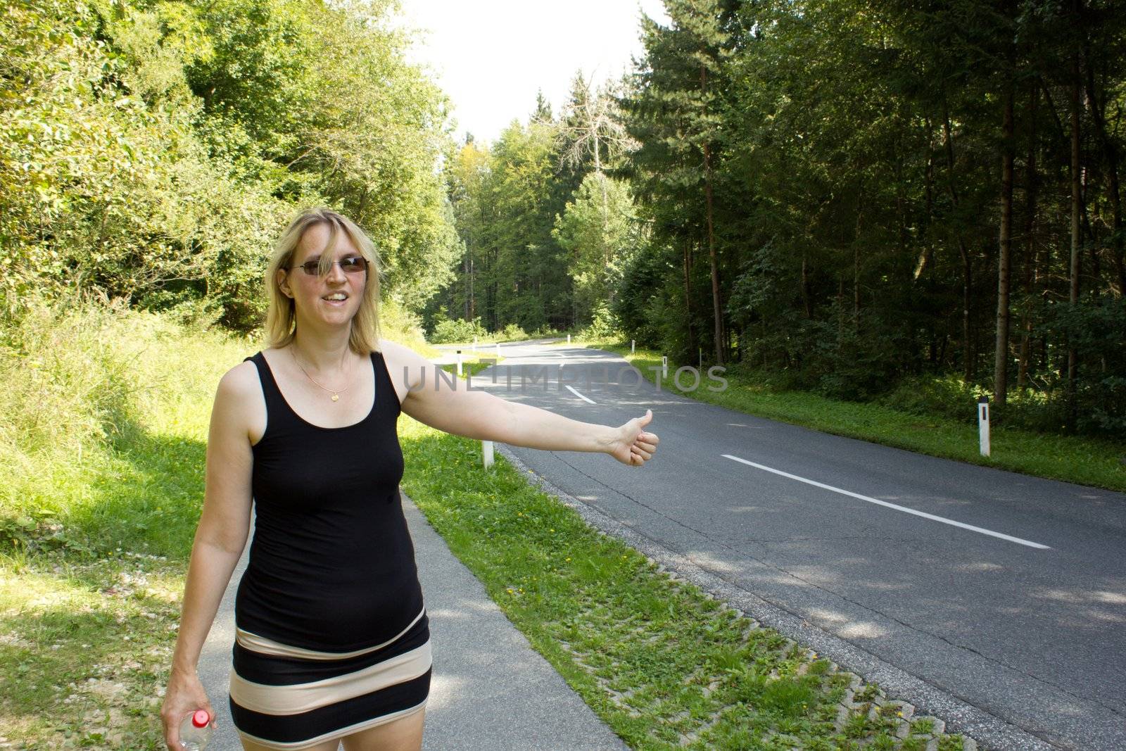 Woman waiting for a lift