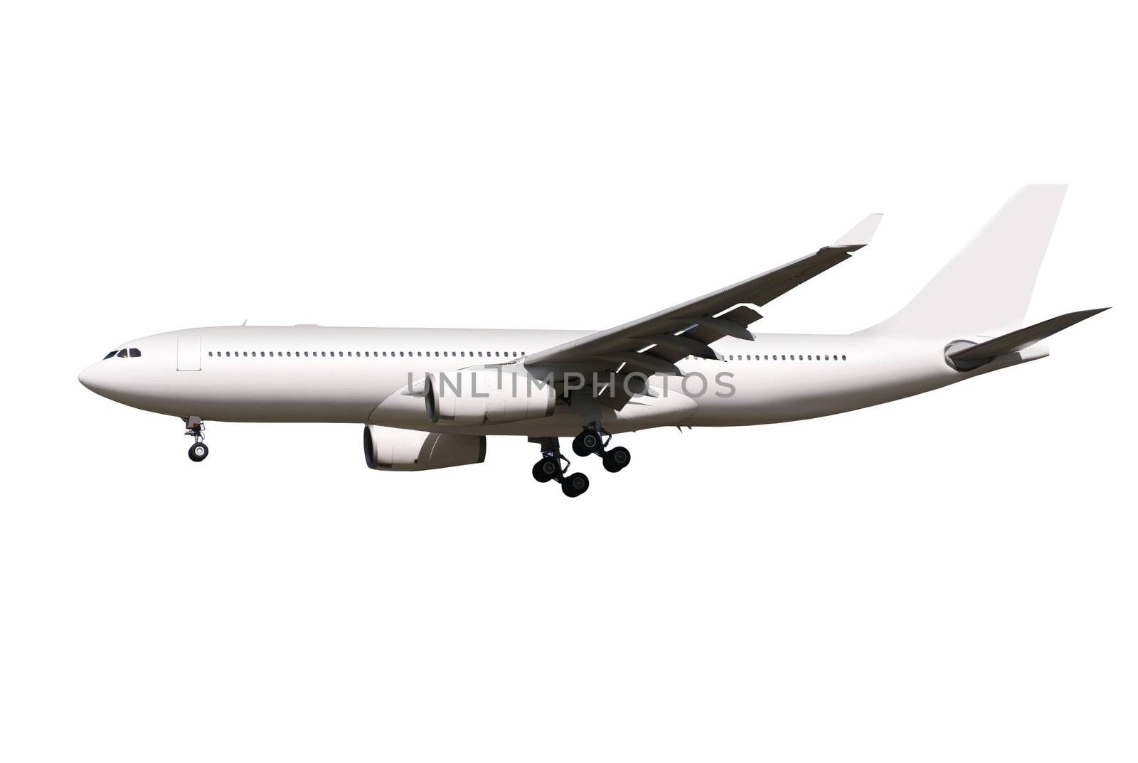 commercial airplane on white background with path