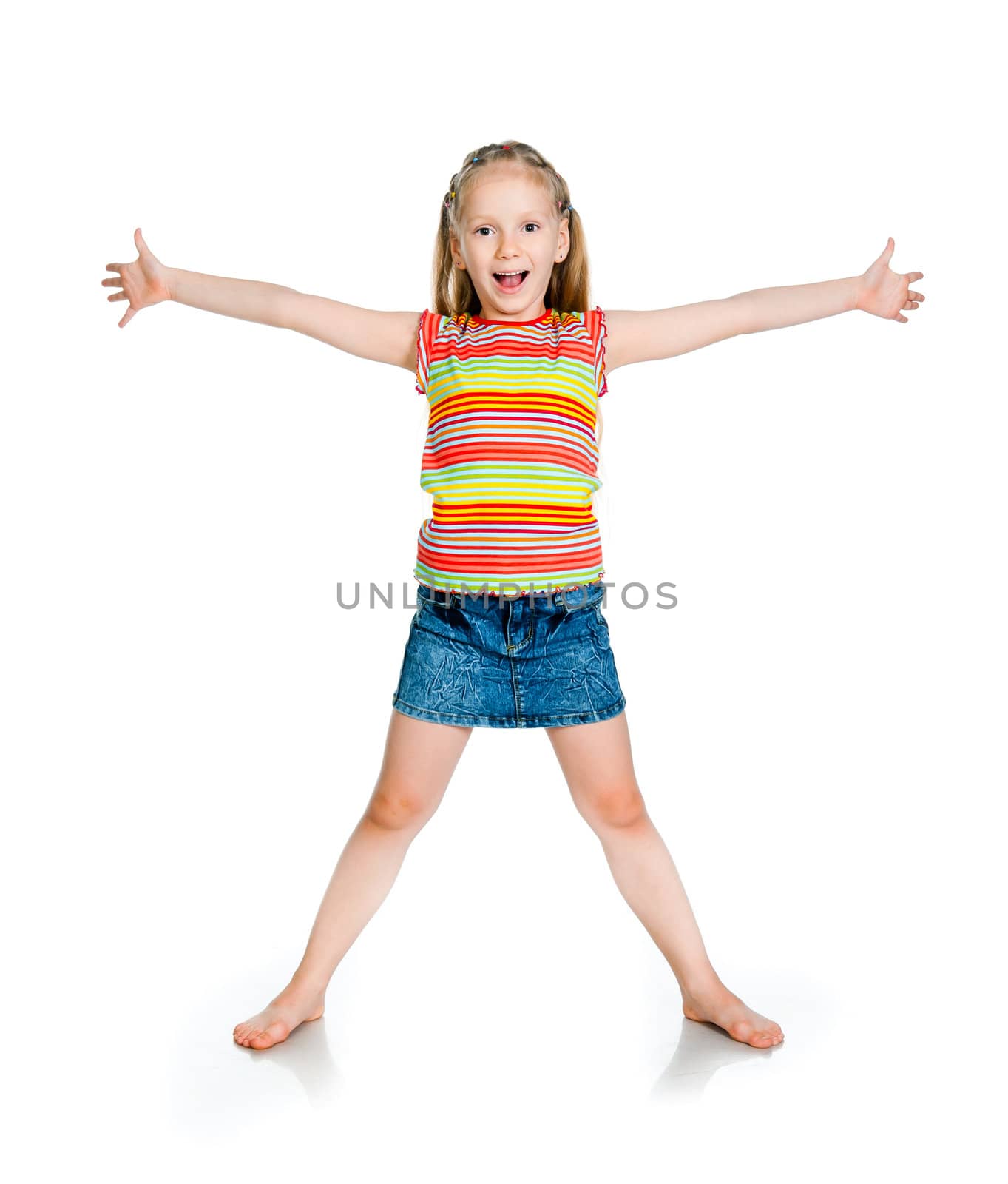 smiling little girl over white background