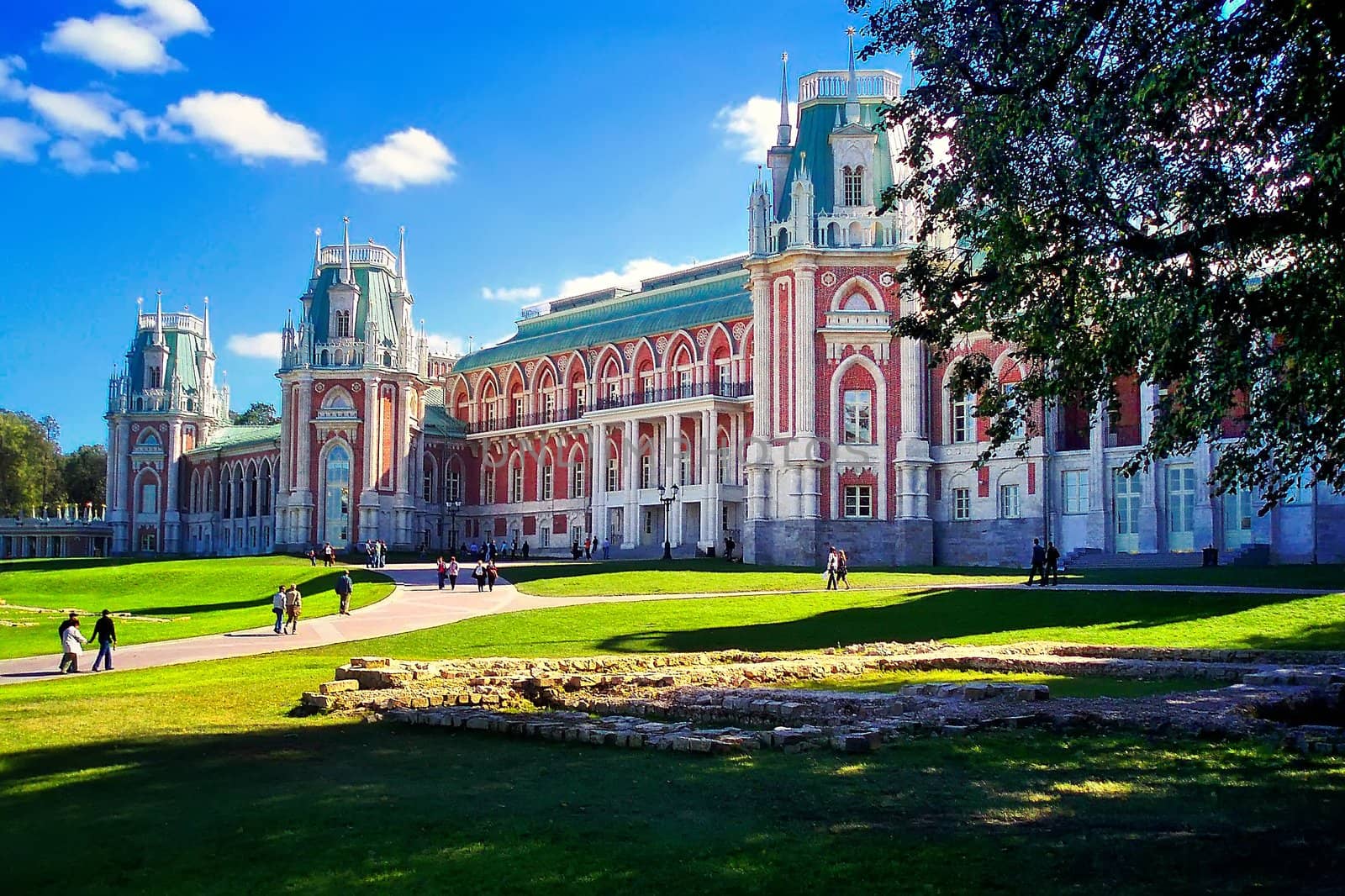 View of Grand Tsaritsyno Palace summer sunny day