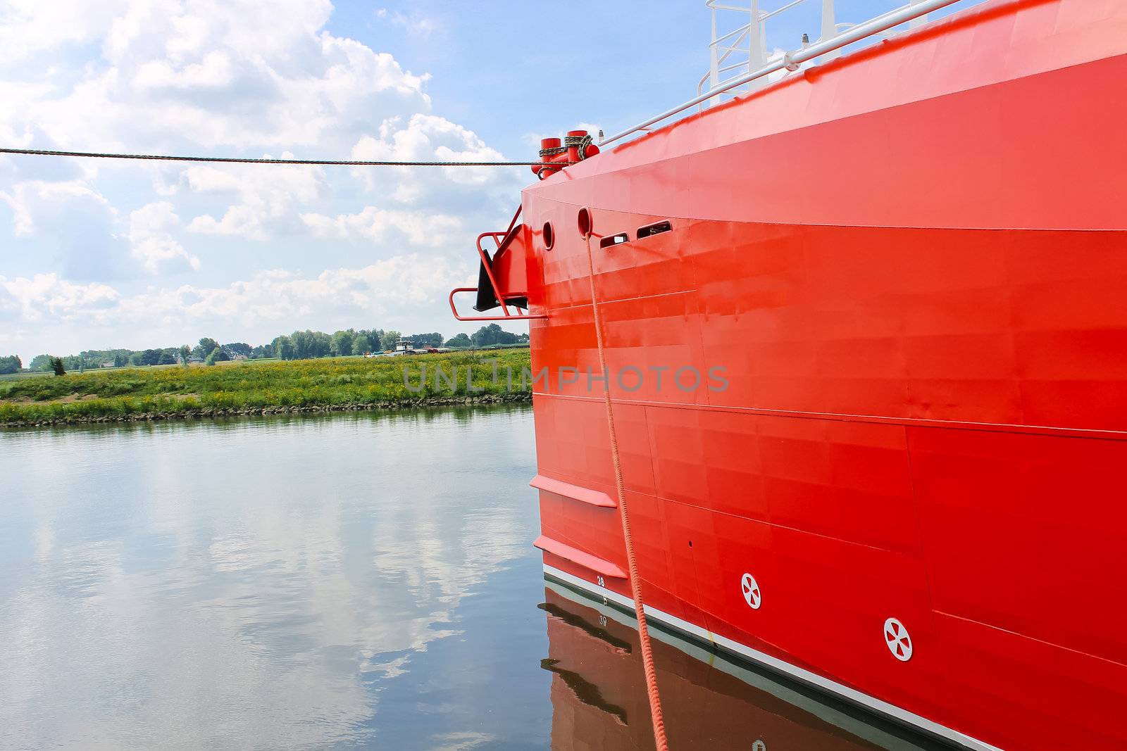 Bow of new red ship at the port by NickNick