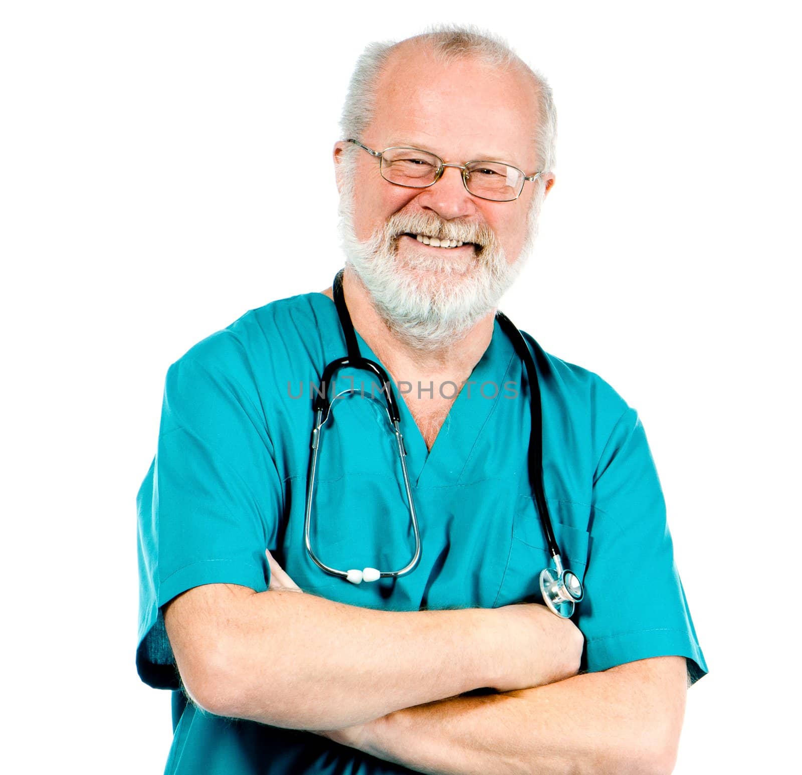 Portrait of smiling doctor on a white background