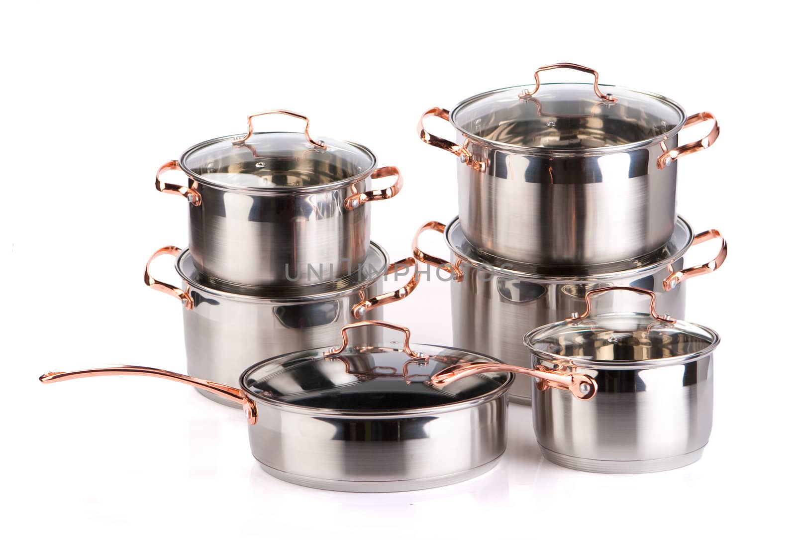 steel pots isolated on a white background