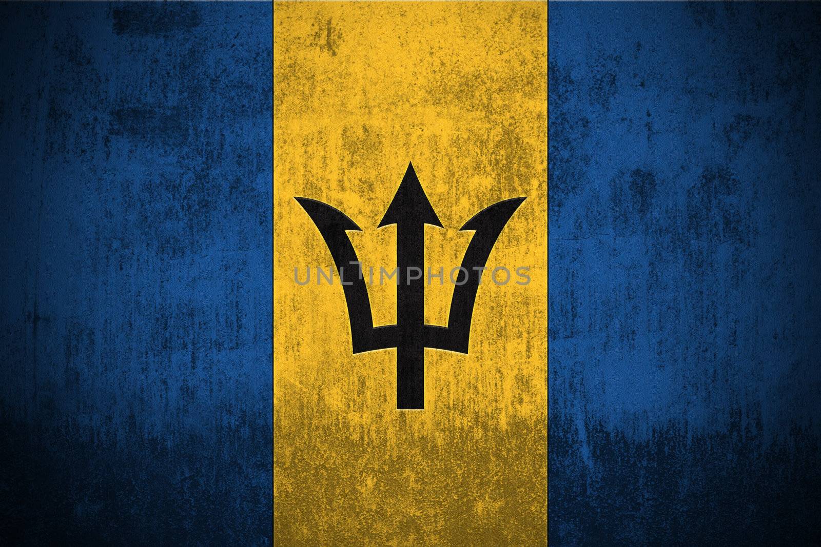 Weathered Flag Of Barbados, fabric textured
