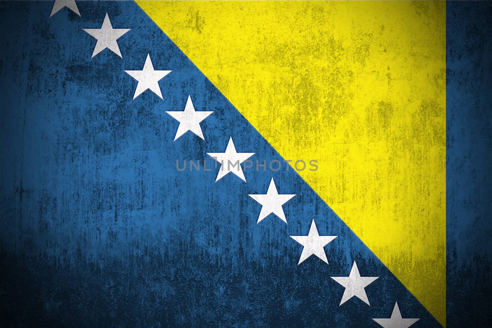 Weathered Flag Of Bosnia and Herzegovina, fabric textured
