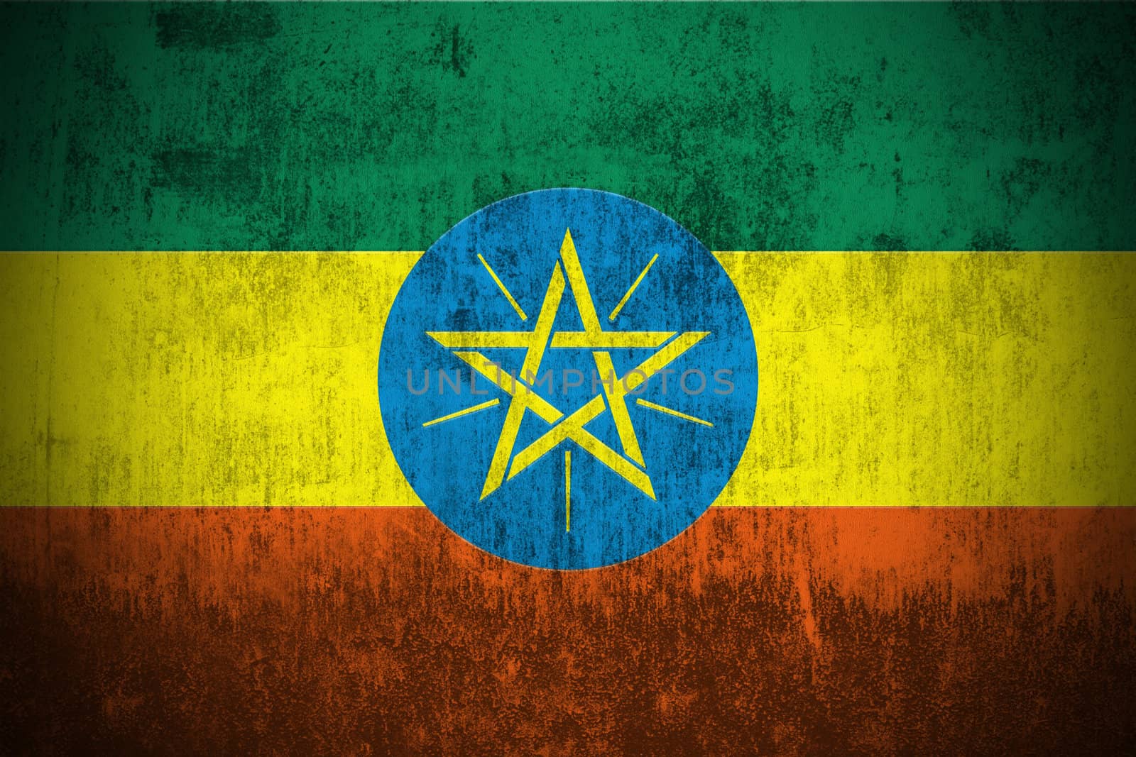 Weathered Flag Of Ethiopia, fabric textured
